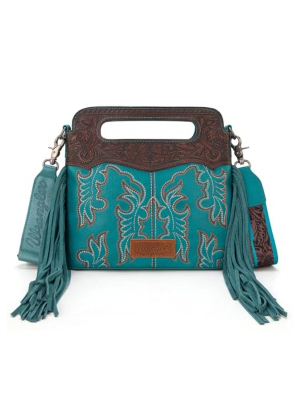 Embroidered Fringe Western Crossbody Purse Floral Tooled